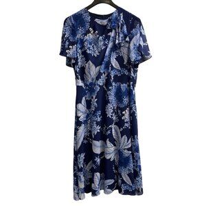 London Style Navy & White Floral Midi Wrap Dress